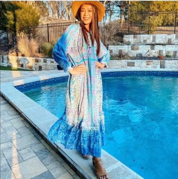 Zara * Printed Blue Maxi Midi Flowy Boho Dress - Picture 6 of 12